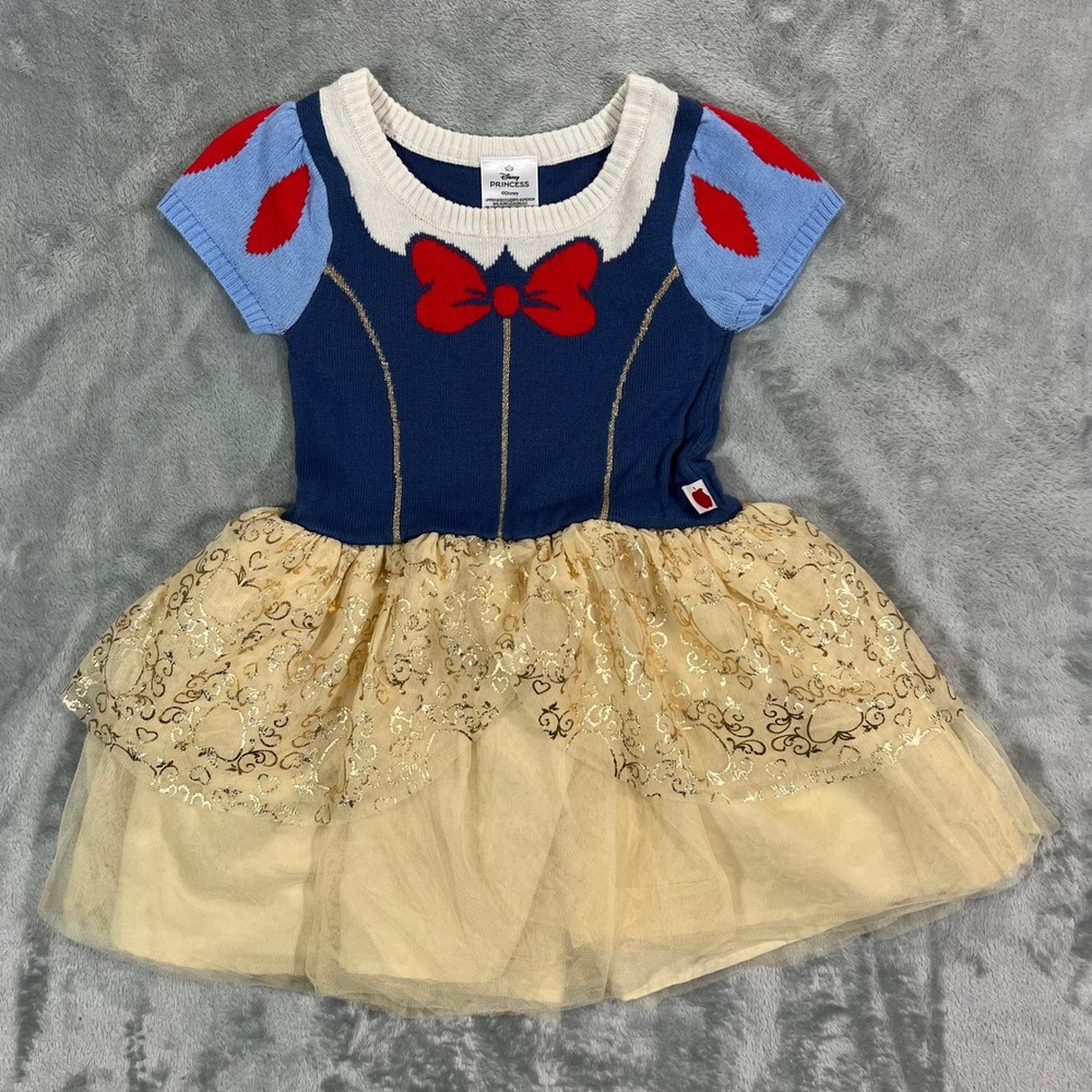 Disney Princess Snow White Sweater Dress Toddler 4T Blue Yellow Tulle Costume